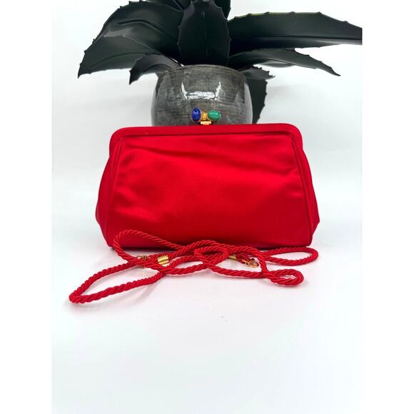 Fendi Handbags - Fendi Vintage Red Silk Satin Pasta Clutch with Cord Strap CoA Authentic